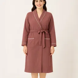 LacyLook Striped Cotton Shawl Collar Long Sleeve Bath Robe & Wraps-picture-42