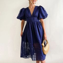 bebe Women Puff Sleeve Fit & Flare Midi Dress-image-74
