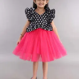Pink Chick Girls Pink & Black Cotton Color Block Party Dresses-image-63