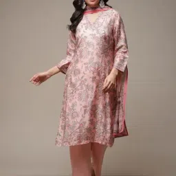 Biba Pink Floral Print Kurta Palazzo Set With Dupatta-picture-6