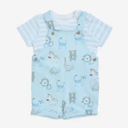 HOP Baby by Westside Blue Animal Print Cotton T-Shirt with Dungaree Set-image-4