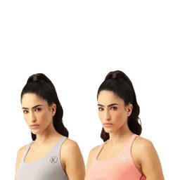 Kotty Light Grey & Pink Logo Print Sports Bra (Pack of 2)-image-30