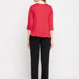 Clovia Red & Black Printed Top & Pyjama Set image 2