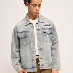 The Bear House Blue Cotton Regular Fit Denim Jacket-image-50