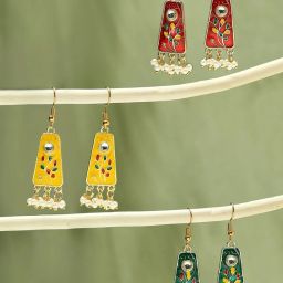 Oomph Meenakari Small With Kundan & Pearls Multicolor Drop Earrings - Set of 3 image 1