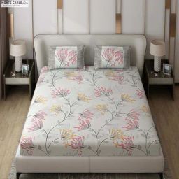 Monte Carlo Vibrant Grey Polyester 130 TC Queen Bedsheet with 2 Pillow Covers-image-66