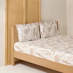 Westside Home Beige Floral King Bed Flat Sheet and Pillowcase Set-picture-23