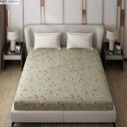 Monte Carlo Edmond Olive Polyester 130 TC Queen Bedsheet with 2 Pillow Covers-17