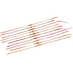 NVR Red Floral Design Artificial Stones & Beads Thread Rakhi - Set of 10 image 2