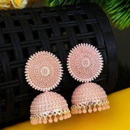 Crunchy Fashion Peach-Coloured Silver-Plated Dome Shaped Jhumkas-17