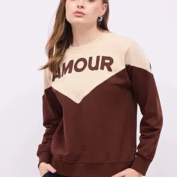 Styli Brown & Beige Regular Fit Color-Block Sweatshirt image 1