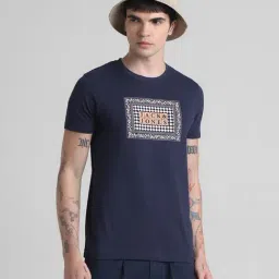 Jack & Jones Navy Blue Cotton Slim Fit Printed T-Shirt-picture-36