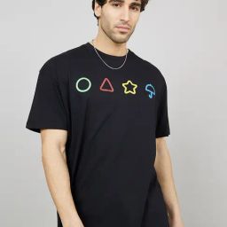 Styli Black Cotton Oversized Printed T-Shirt-image-35
