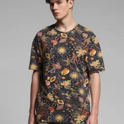 Jack & Jones Navy Cotton Oversized Printed T-Shirt-image-91