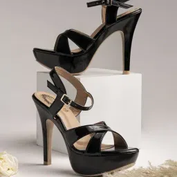 Shoetopia Women's Black Ankle Strap Stilettos-image-13