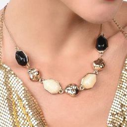 Zaveri Pearls Black & Cream Stones Embellished Contemporary Necklace-ZPFK15161-79