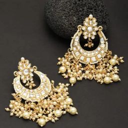 Zaveri Pearls Gold Tone Traditional Kundan & Pearls Dangler Earrings-ZPFK11425-image-30