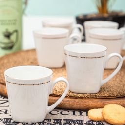 SONAKI Set of 6 White Solid Bone China Tea Coffee Mugs With 24K Gold Print-30