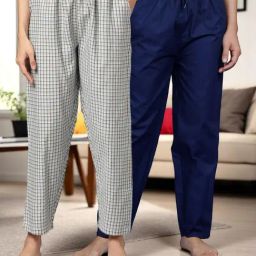 Kryptic Blue & Blue Cotton Relaxed Fit Printed Lounge Pant - Pack of 2-image-75