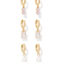 Forever New Multicolor Natalia Stone Huggie Multi Pack Drop Earrings-33