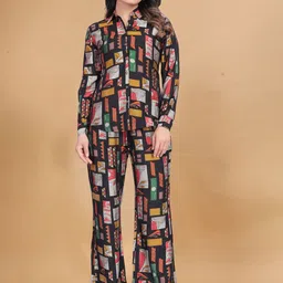 KALINI Printed Shirt Collar Shirt With Trousers-image-99
