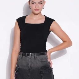 Showoff Black Cotton Regular Fit Top-image-64