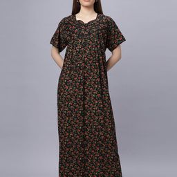 QUIRA Women Short Sleeves Floral Printed Maxi Nightdress-image-95