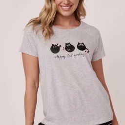 La Vie En Rose Grey Cotton Printed T-Shirt-image-37