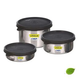 Urban Chef Black Stainless Steel Essential Lunch Box Containers - Set of 3-image-74