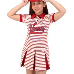 Cutecumber Girls Red Striped Regular Fit Casual Dress-image-57