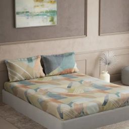 DDecor Geometric Green 145 TC Cotton King Bedsheet with 2 Pillow Covers-image-2