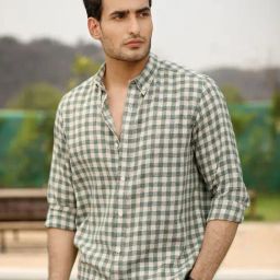 Perch Green Slim Fit Checks Shirt-image-76