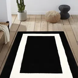 PRESTO Black & White Rectangular Wool Hand Tufted Anti-Skid Carpet-image-11