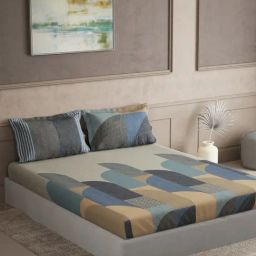 DDecor Geometric Blue 145 TC Cotton King Bedsheet with 2 Pillow Covers-picture-11