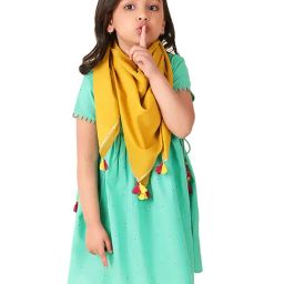 Fabindia Kids Green & Yellow Printed Kurta, Salwar with Dupatta-6