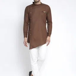 Benstoke Men Brown Solid Kurta with Pyjamas-image-27