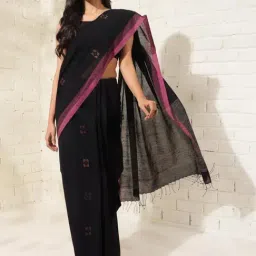 Fabindia Black Cotton Woven Saree Without Blouse-picture-8