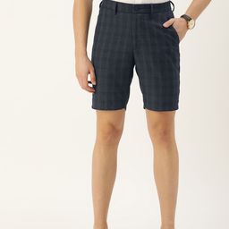 Peter England Men Navy Blue Self Design Slim Fit Regular Shorts-image-72