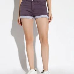 SHOWOFF Purple Denim Slim Fit Shorts-image-4