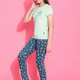 Lil Tomatoes Kids Light Green Floral Print Top with Pants-image-69