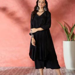 Inweave Black Rayon Regular Fit Kurta Sets-image-24