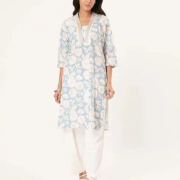 Rangmanch By Pantaloons Blue Cotton Regular Fit Floral Print Kurta-picture-42