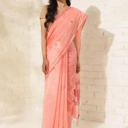 Fabindia Peach Woven Saree Without Blouse-picture-48