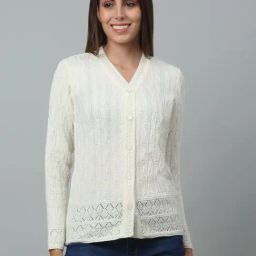 Cantabil White Self Design Cardigan-image-36
