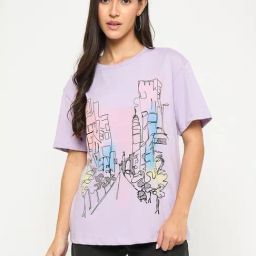 MADAME Lilac Graphic T-Shirt-38