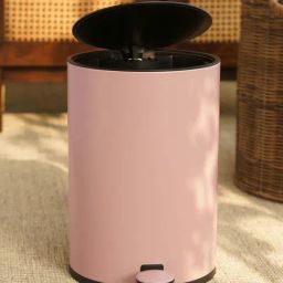 Pure Home and Living Pink Iron Pedal Round Dustbin With Black Lid-image-1