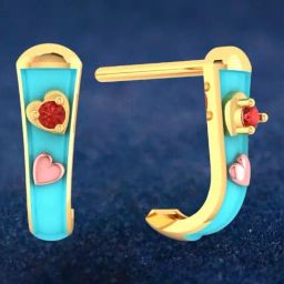 P.C. Chandra Jewellers 18KT Yellow Gold Heart-studded J-shaped Hanging Earrings-image-73