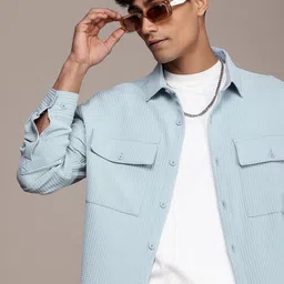 WROGN Oversized Waffle Weave Casual Shirt-image-14