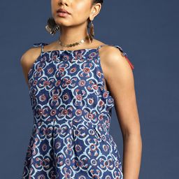 Taavi Block Print Legacy Ethnic Printed Pure Cotton Peplum Top-17