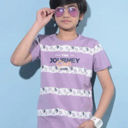 Crimsoune Club Kids Purple & White Printed T-Shirt-image-12